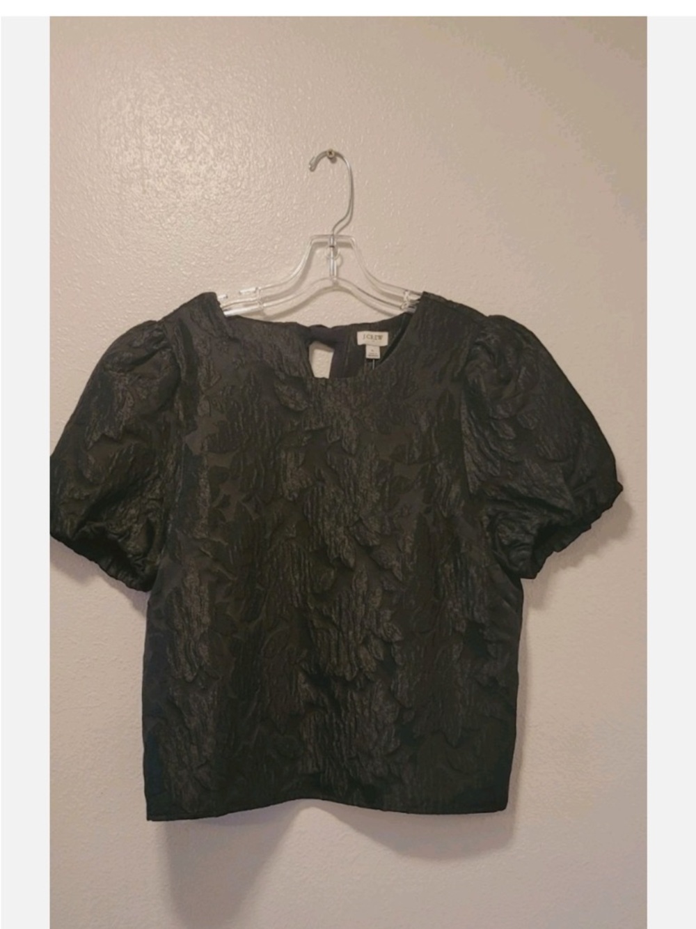 J. Crew Black Textured Puff-Sleeve Blouse